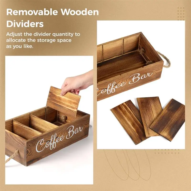 Organizador de barra de café, estación de café de madera con 3 divisores extraíbles, caja de almacenamiento para cápsulas de café, taza de papel, pajitas, decoración de barra de café - imagen 3