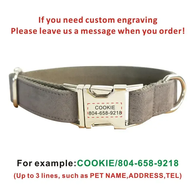 Collar de perro personalizado, collares para mascotas personalizados, grabado gratis, placa de identificación, etiqueta, accesorio para mascotas, Collar de cachorro de terciopelo múltiple, correa - imagen 4
