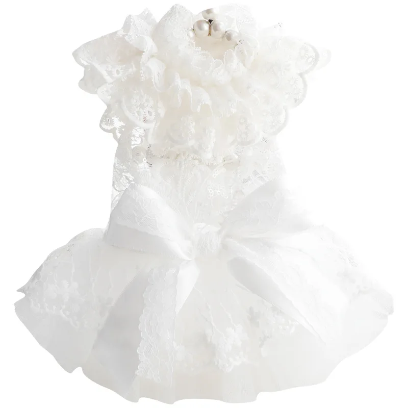 Vestido fino de verano para perro, ropa de princesa floral y encaje blanco, falda de tul adornada, falda de estilo de boda de ensueño para perro pequeño - imagen 5