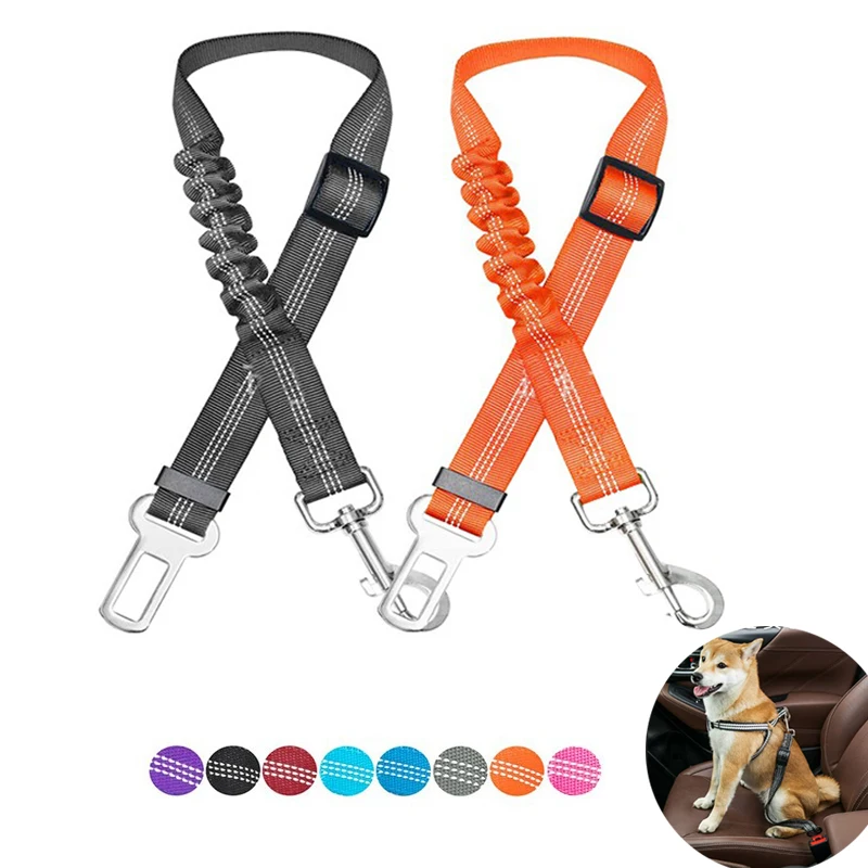Arnés de cinturón de seguridad de coche ajustable para perros, amortiguación reflectante de nailon, elasticidad, accesorios de viaje para perros