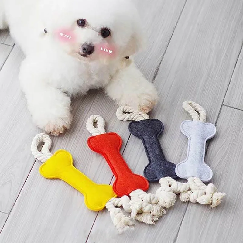Juguete de cuerda de fieltro para perros, cuerda multicolor para cachorros, juguetes de algodón para cachorros, masticar para perros, palo de hueso para la dentición, juguetes de entrenamiento para mascotas - imagen 3