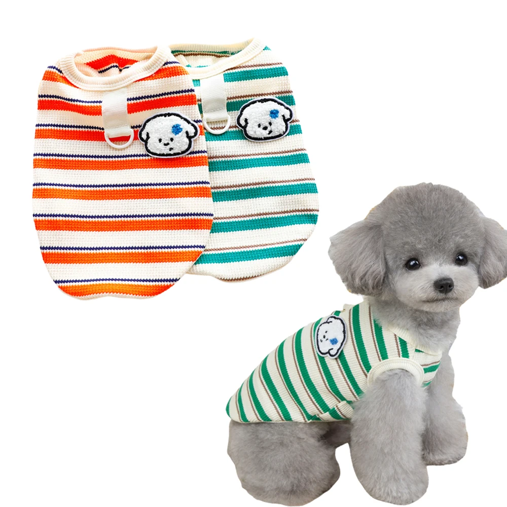 Chaleco clásico a rayas para perros y gatos con anillo de tracción, ropa estampada con cabeza de perro, ropa de verano para mascotas para perros pequeños, gatos, cachorros, caniche, Pomerania