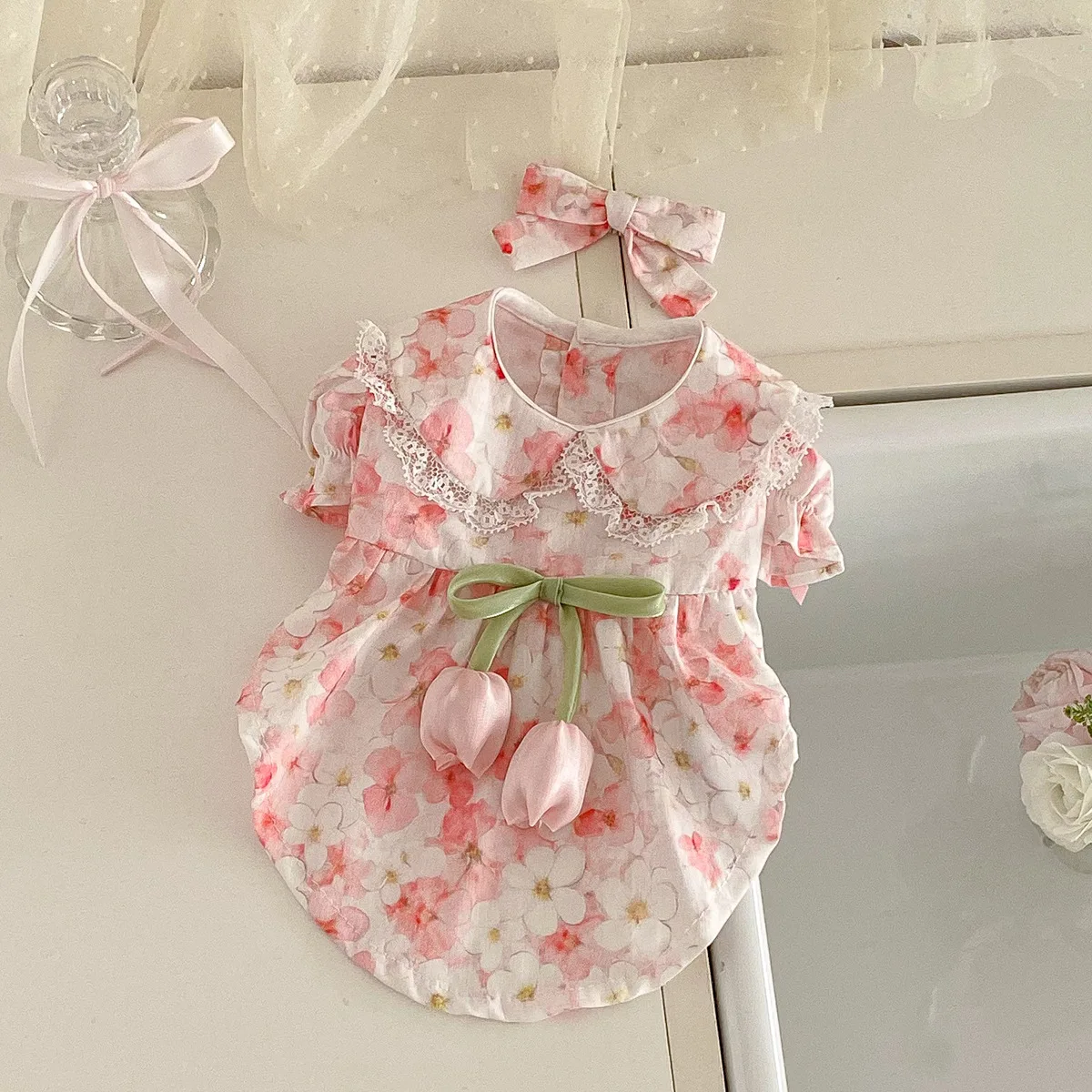 Vestido floral para perro – Algodón puro con lazo