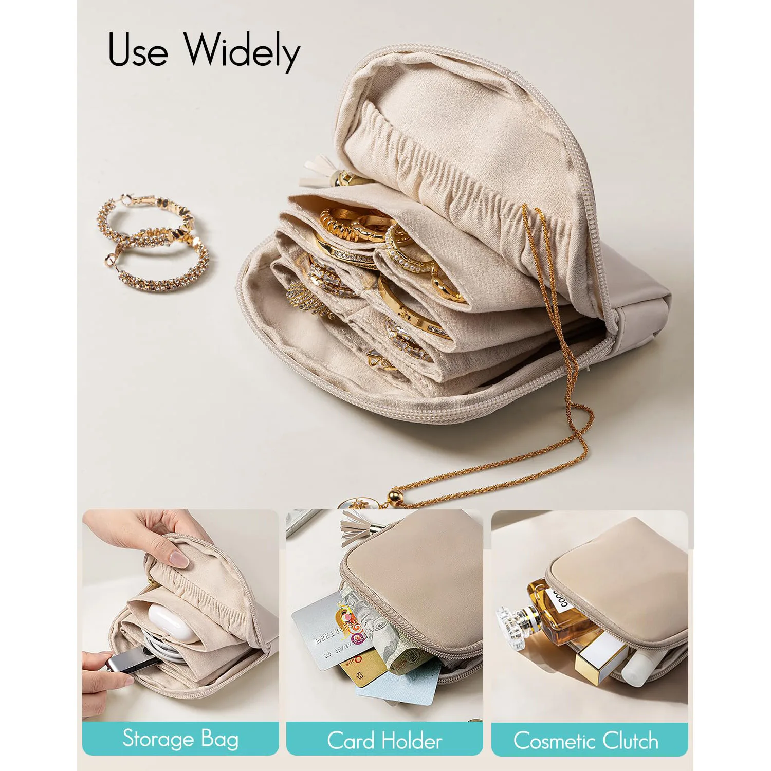 Bolsa de embalaje de joyería con borlas, anillos de cuero PU, collar, Mini bolsa de cosméticos, organizador de gran capacidad, estuche de almacenamiento de joyería de viaje