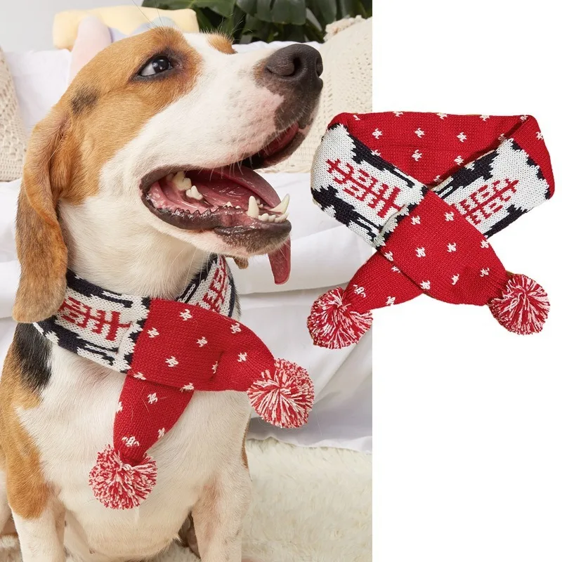 Bufanda de punto de Navidad para perros, Bola de Pelo a rayas, bufanda para mascotas, pañuelo para gatos, suministros de Navidad para mascotas, accesorios para perros - imagen 3