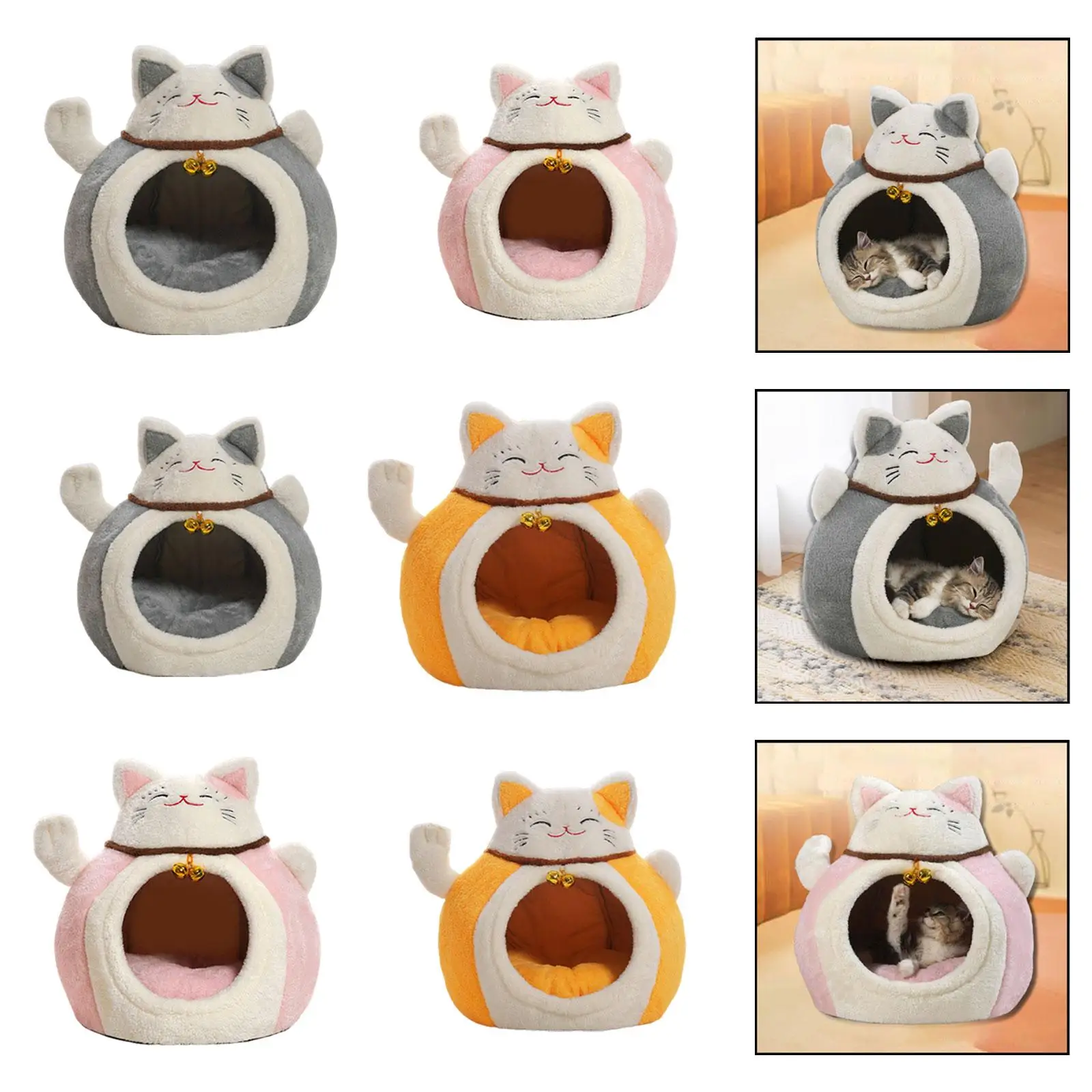 Casa para mascotas Lucky Cat, refugio para gatos, parte inferior antideslizante, accesorios, regalos, conveniente, multifuncional, cálido para invierno, algodón PP, cama para mascotas