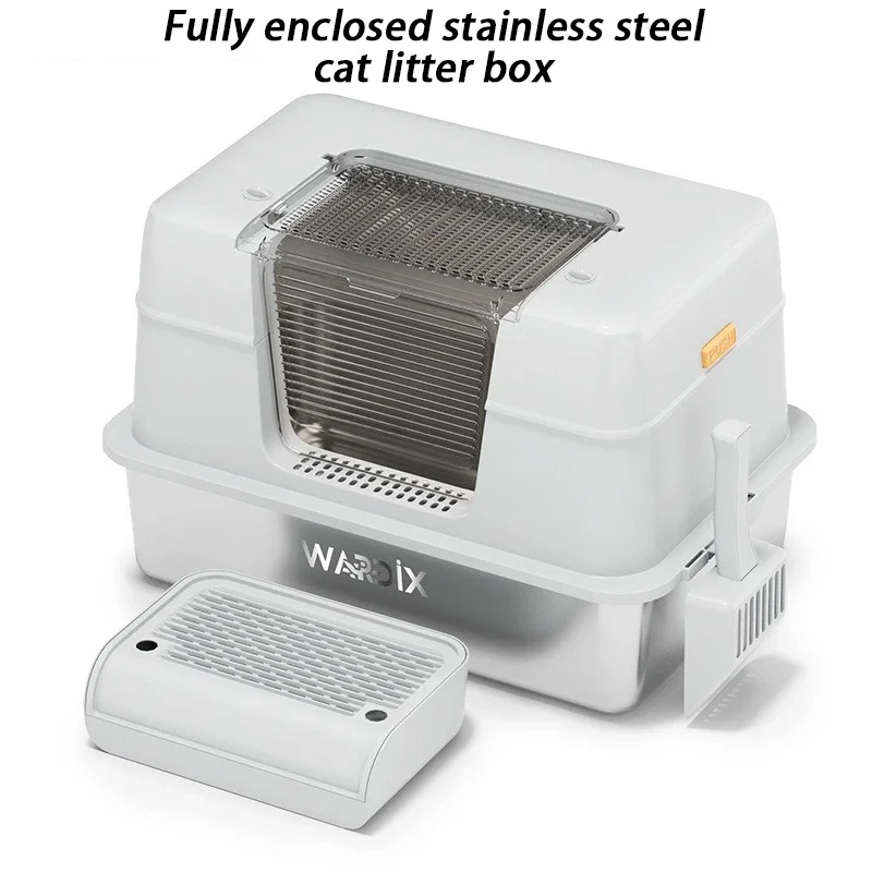 Fully Enclosed Cat Litter Box Stainless Steel Large Anti Odor Cat Bedpans Enclosed Kitten Litter Box with Scoop Pet Supplies - imagen 4