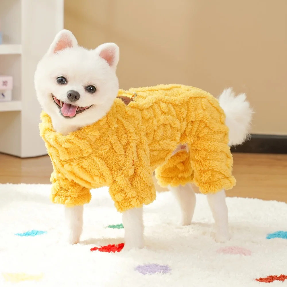 Mono grueso de invierno de cuatro patas para perros pequeños y medianos, ropa de lana de algodón suave para Gato, abrigos cálidos de Año Nuevo para Chihuahua - imagen 4