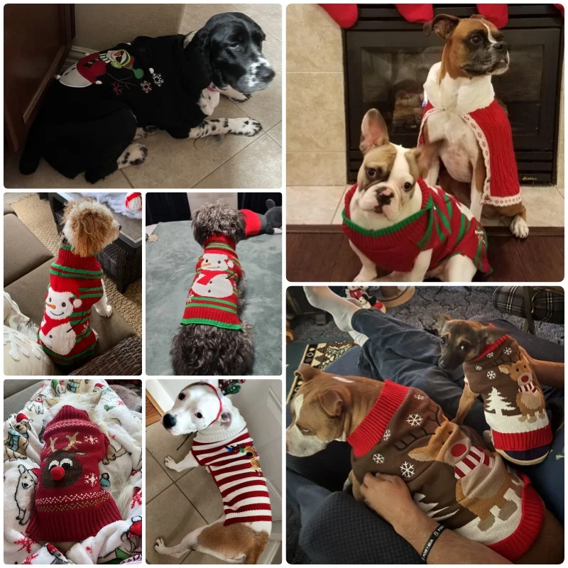 Suéteres de invierno para perros pequeños y medianos, ropa navideña para perros, bonito estampado, cuello alto para cachorros, suéter suave y cálido para gatos, suministros para mascotas - imagen 3