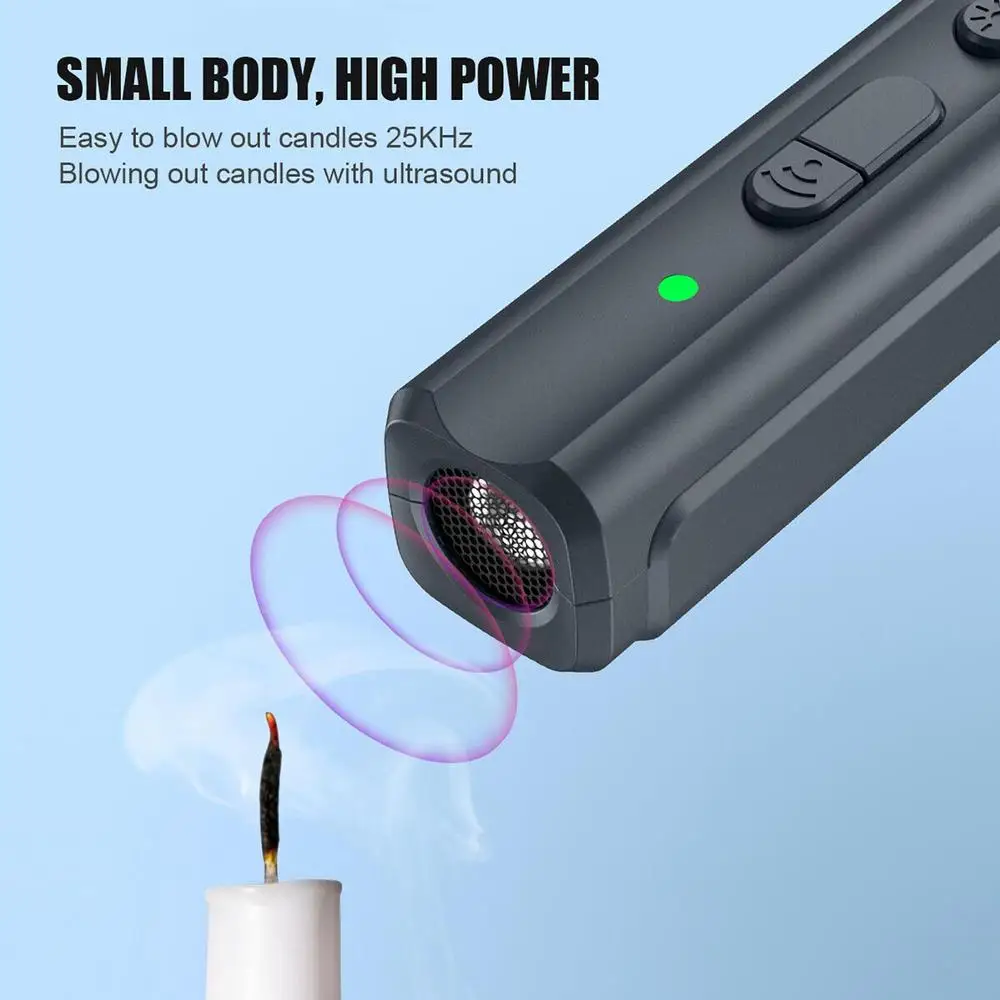 Un dispositivo de alta potencia de cuerpo pequeño está soplando una vela