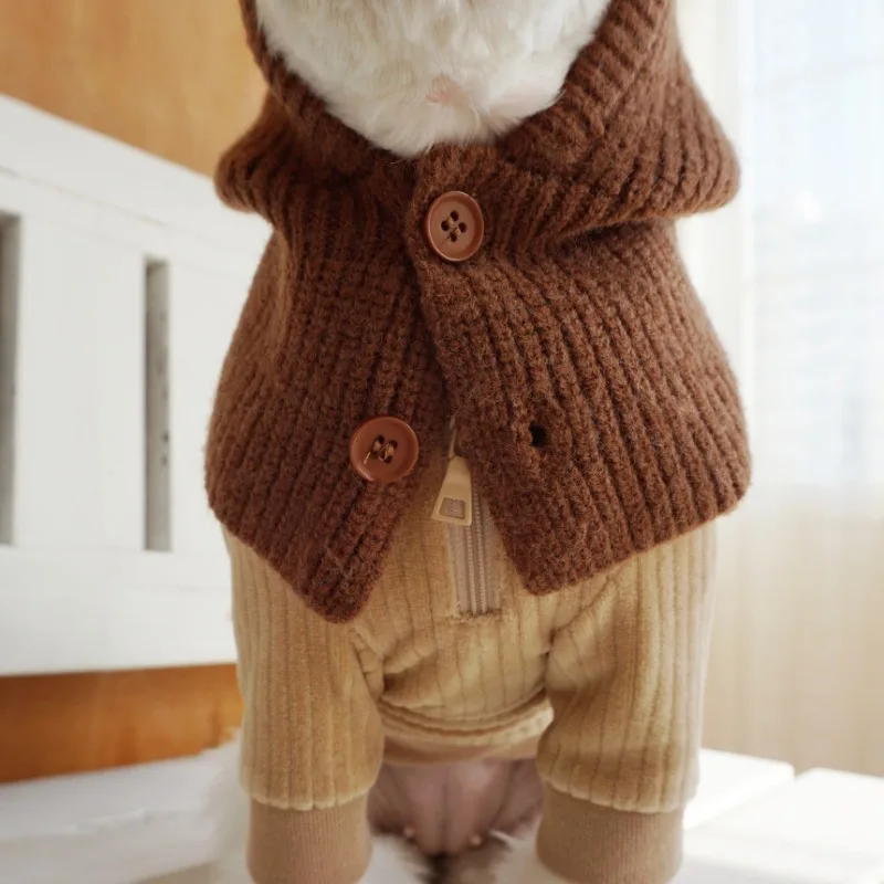 Gorros cálidos para cachorros Ins para mascotas, Jersey, gorro de invierno, suéter decorativo para perros y gatos, ropa de Navidad, accesorios para Bulldog Francés - imagen 5