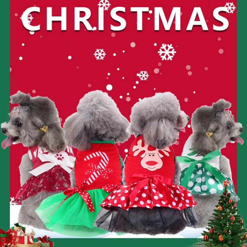 Ropa navideña para perros, falda de princesa de Halloween, disfraz con estampado de murciélago para cachorros, vestidos de gato con lazo a la moda, trajes elegantes para mascotas, suministros para caniche - imagen 2