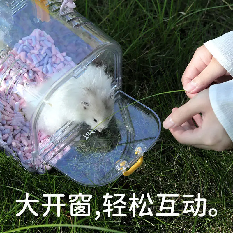 Jaulas para llevar para hámster, bolso portátil panorámico transparente, rama de flores, rata, bolsa de miel, ardilla voladora, oso dorado - imagen 3
