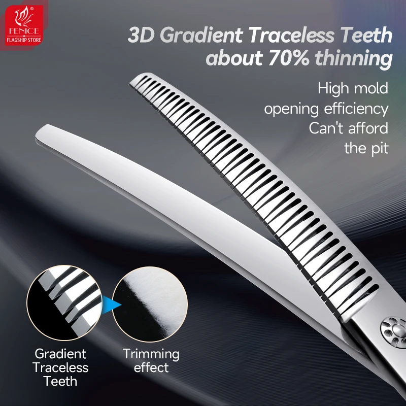 Fenice VG10 mano izquierda 7 pulgadas 3D dientes sin rastro tijeras curvas para el cuidado de perros tijeras de peluquería naturales para caninos 70% - imagen 4