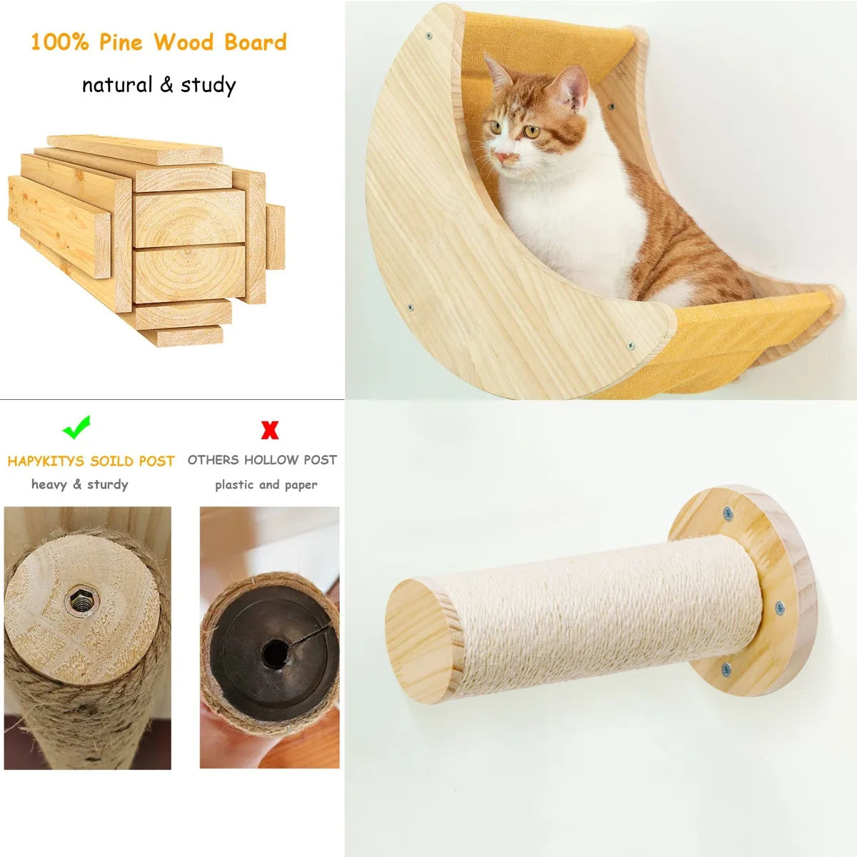 Cama para gatos montada en la pared en forma de luna para gatitos para descansar y jugar, poste rascador con hamaca colgante y cama para gatos - imagen 2