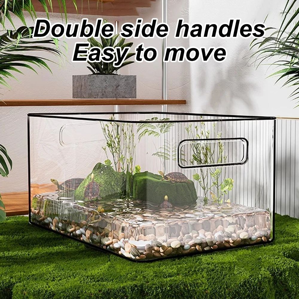 Caja de hábitat de tortuga terrestre acuática transparente, caja de tanques de peces para reptiles, anfibios, suministros para mascotas, 1 ud. - imagen 5