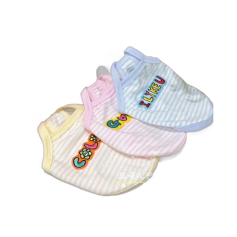 Camisola a rayas de primavera para mascotas, ropa para perros, cachorros, camisolas bonitas para el hogar, pijamas para el hogar, ropa para cachorros, chaleco - imagen 5