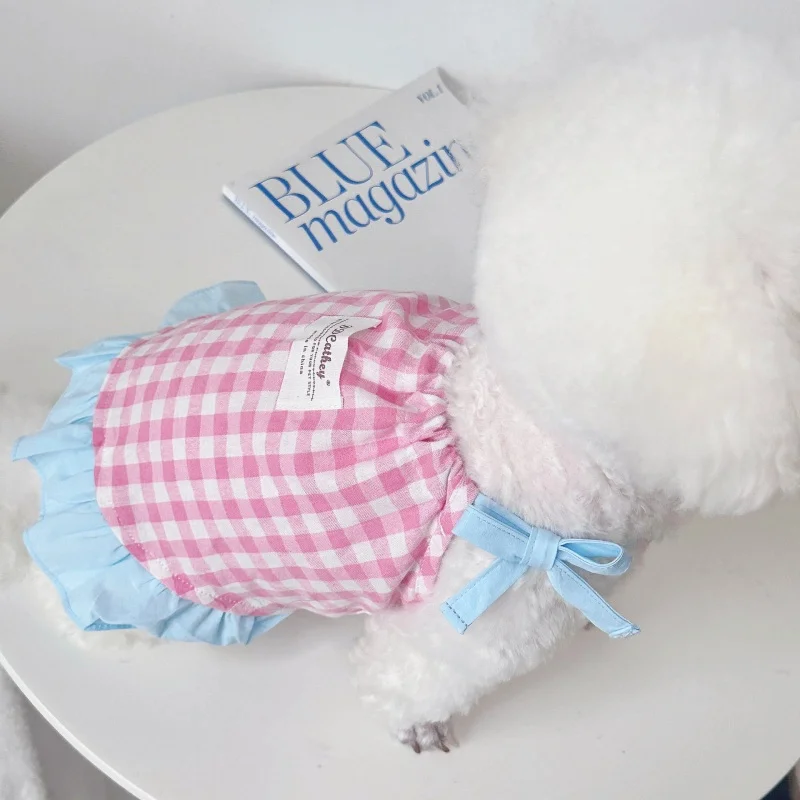Vestido de princesa para perros, ropa de verano para perros, falda de princesa a cuadros a la moda para cachorros, bonito vestido con tirantes para gatos, chaleco con tirantes para mascotas, trajes para perros - imagen 2
