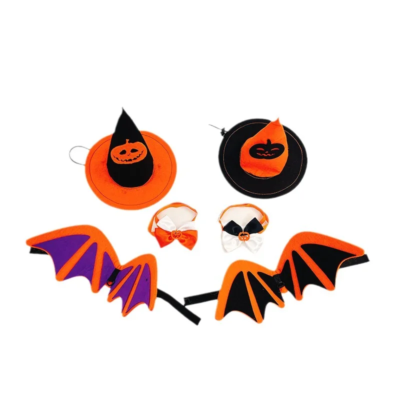 Traje de transformación de Halloween para mascotas con alas de murciélago, sombrero de calabaza para perro, Collar de corbata para gato, artículos decorativos, accesorios para cachorros - imagen 5