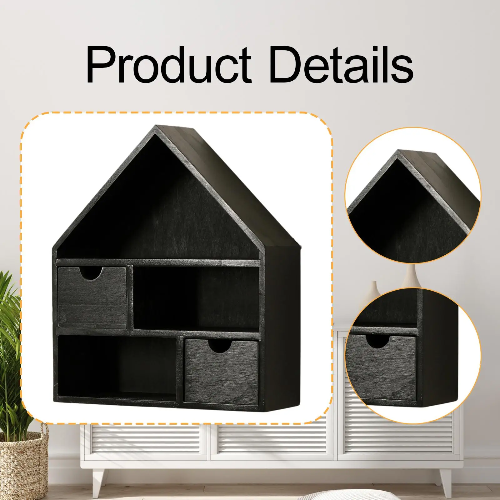 Gabinete de curiosidades montado en la pared, caja de madera colgante, caja de cubículo de sombra de madera en forma de casa para recuerdo