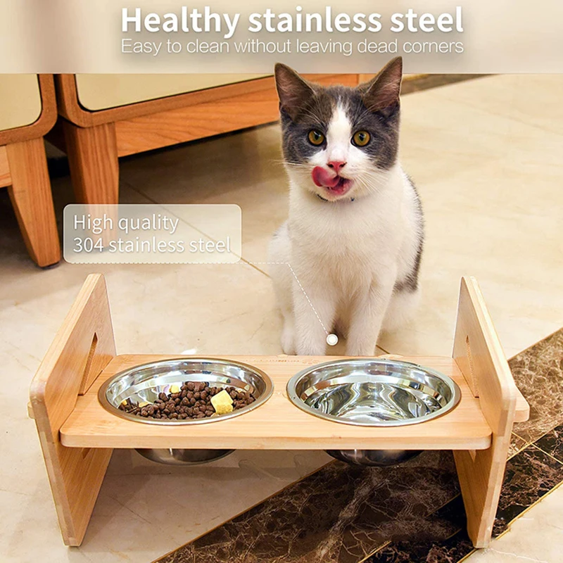 Cuencos de comida para gatos, cuencos de agua y comida elevada inclinados de 15 °, alimentador sin estrés para mascotas, elevadores ajustables, platos de cerámica para alimentación de perros - imagen 2