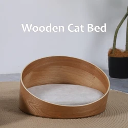 Cama de madera para gatos con cojin desmontable y nido circular