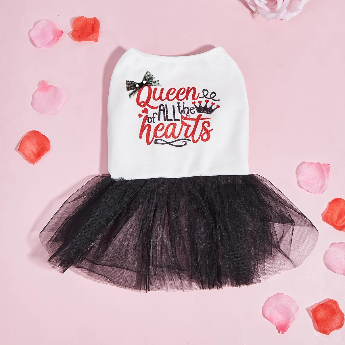 Vestido para mascotas con falda de tul rosa y elementos de amor, lindo traje para cachorros, ropa moderna para perros pequeños, ropa dulce para mascotas para el día de San Valentín - imagen 3