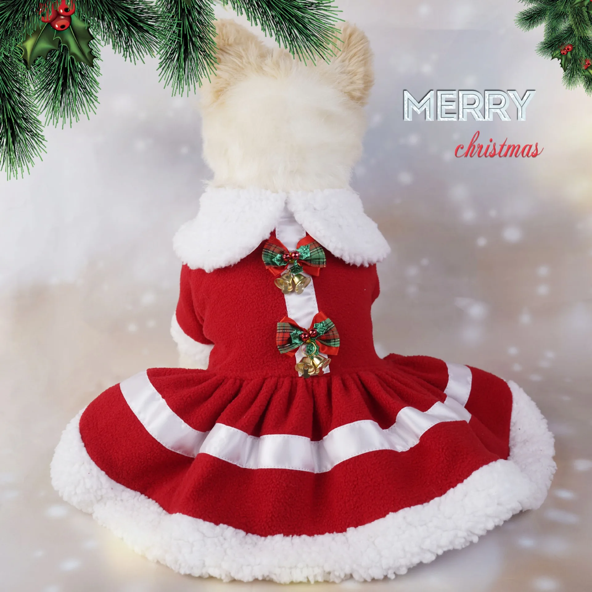 Ropa de Navidad, vestidos de lana para mascotas, vestidos de pastel para perros, suministros para fiesta de Navidad, ropa para mascotas pequeñas, ropa para cachorros - imagen 2