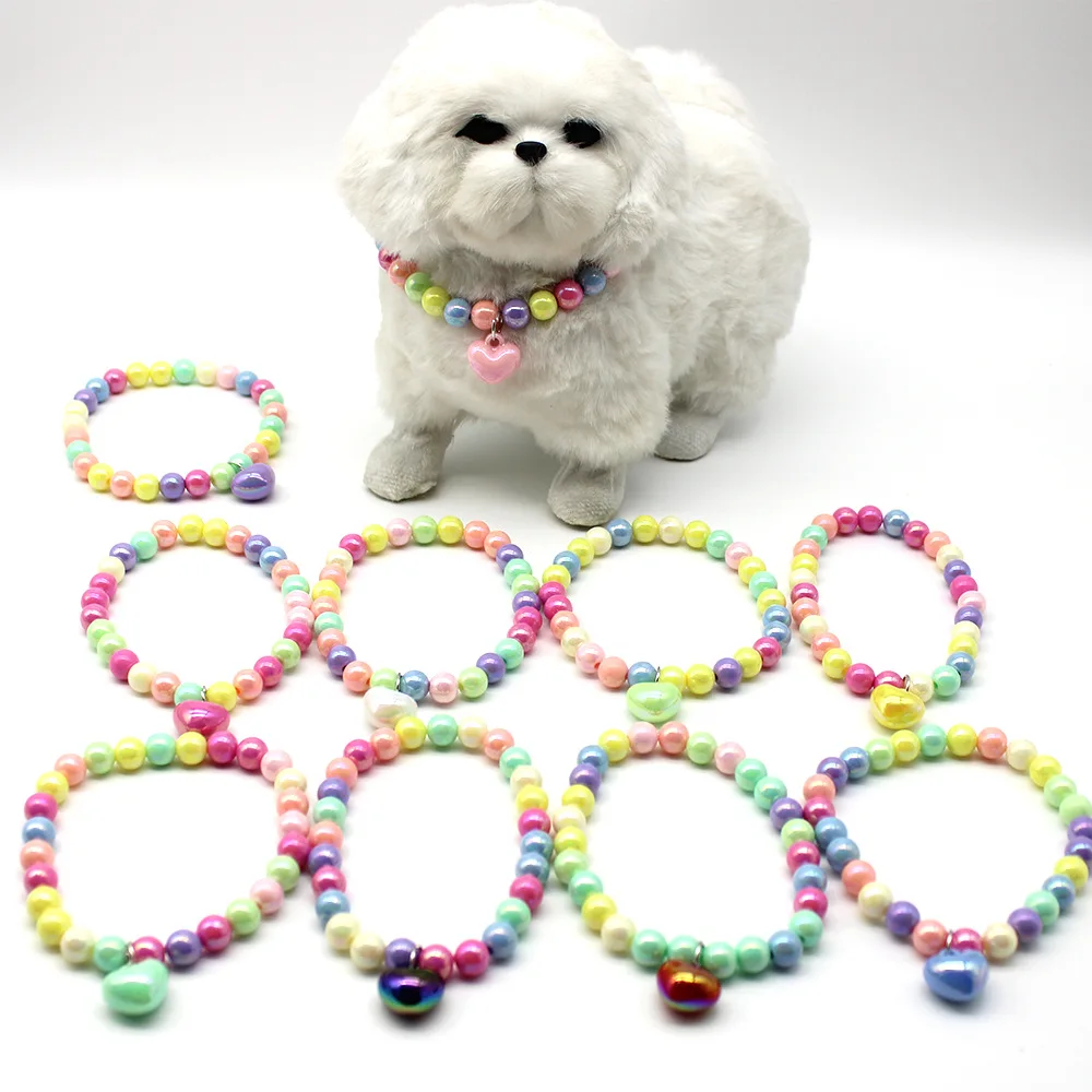 Gran oferta, Collar ajustable hecho a mano para mascotas, Collar de perlas a la moda para perro y gato con colgante de corazón, suministros para mascotas de varios colores - imagen 3