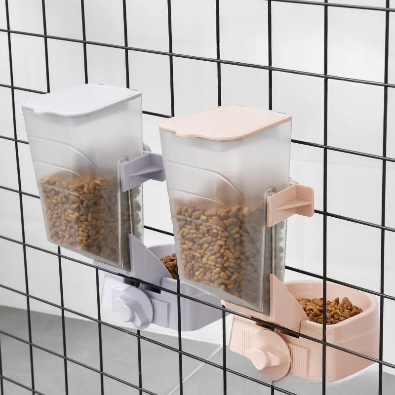 Juego de alimentador de agua y comida colgante para perrera, jaula extraíble para gatos y perros, contenedor de comida, recipiente de plástico fijo a prueba de golpes, tazón para beber para mascotas