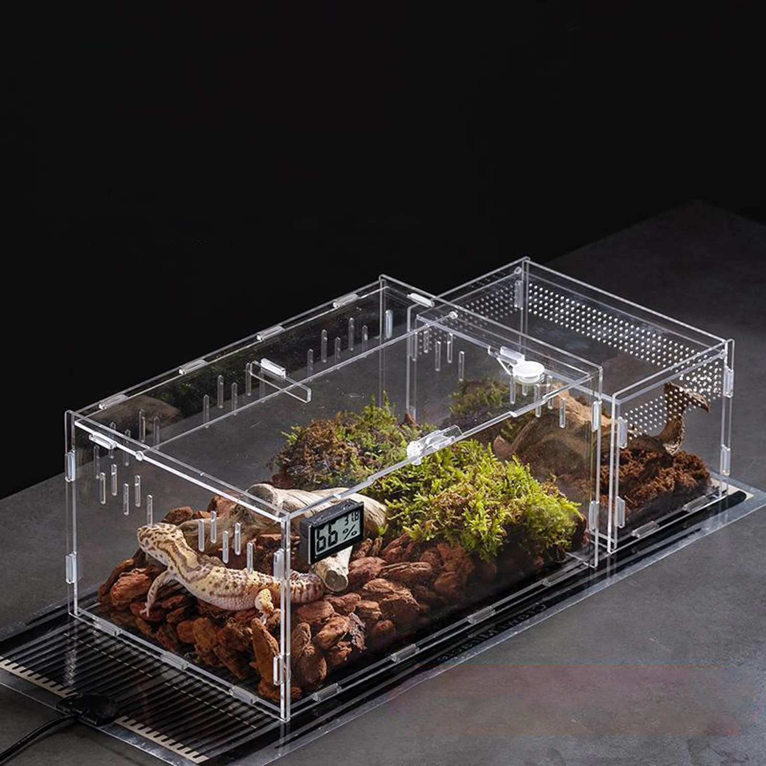 Caja de cría antiescape para reptiles, tanque anfibio transpirable transparente acrílico para tortuga, araña, lagarto, serpiente, Rana, jaula para reptiles - imagen 5