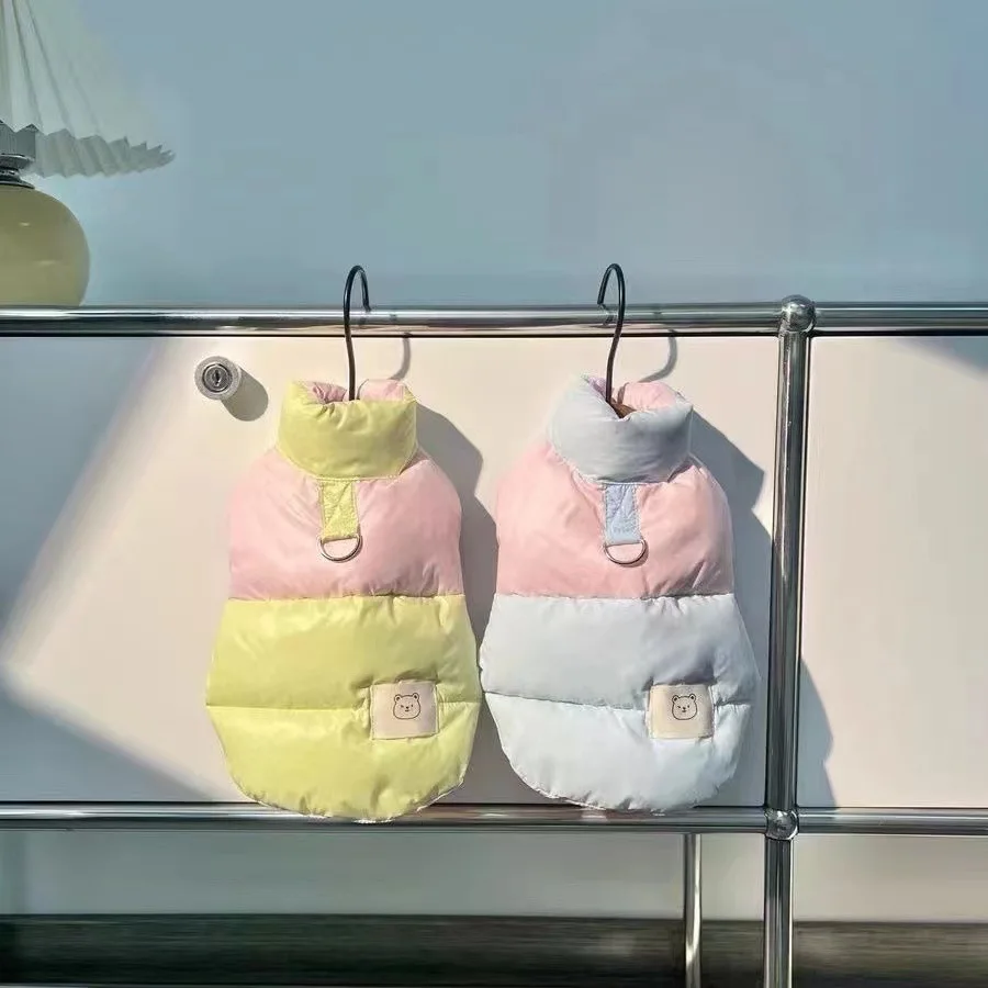 Abrigo de retales de Color helado de cuello alto para otoño e invierno para mascotas, abrigo grueso de invierno contrastante de peluche, ropa de otoño e invierno para gatos pequeños