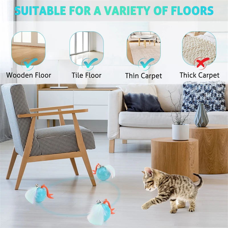 Juguetes para gatos para interiores, iluminación eléctrica silenciosa, recargable, interactivo, bola divertida con plumas para liberar al propietario - imagen 4