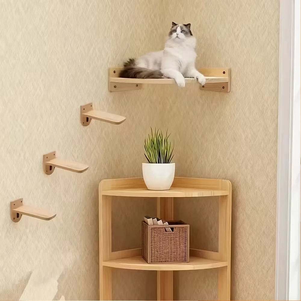 Percha de pared para gatos - estante de madera natural para interior - imagen 3