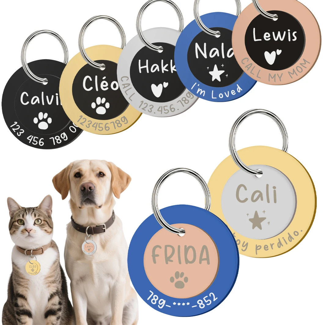 Placa de identificación para perro personalizada - Nombre y teléfono