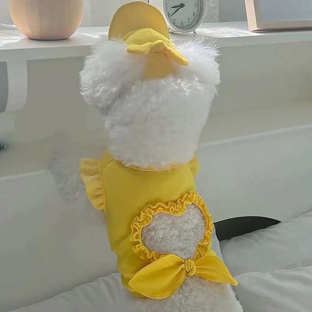 Moda para mascotas, camiseta sin mangas hueca de amor de verano, sombrero parasol, conjunto de ropa para gatos/perros de tamaño pequeño y mediano, camiseta sin mangas, sombrero, ropa para cachorros - imagen 4