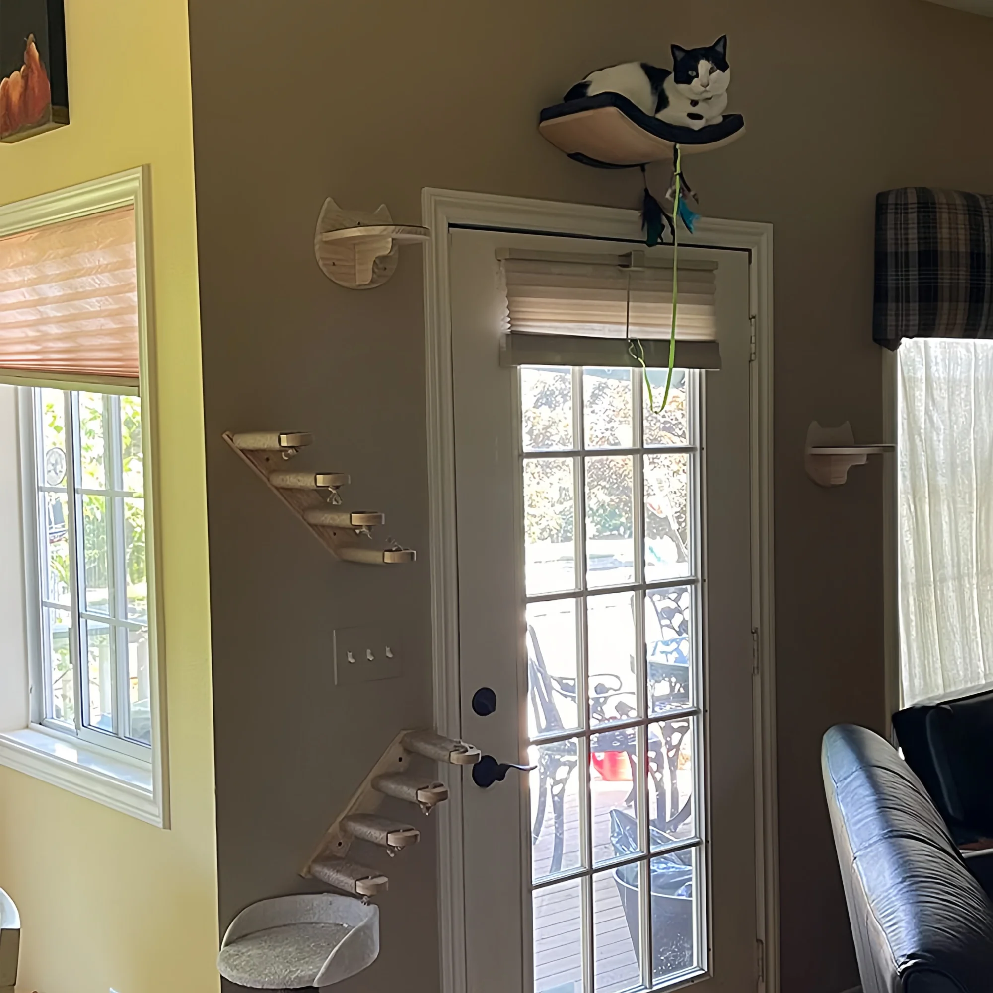 Estantes para gatos montados en la pared, perchas de madera para gatos con cojín suave, escalones de escalada para gatos y camas flotantes para gatos, muebles de interior para gatos - imagen 3