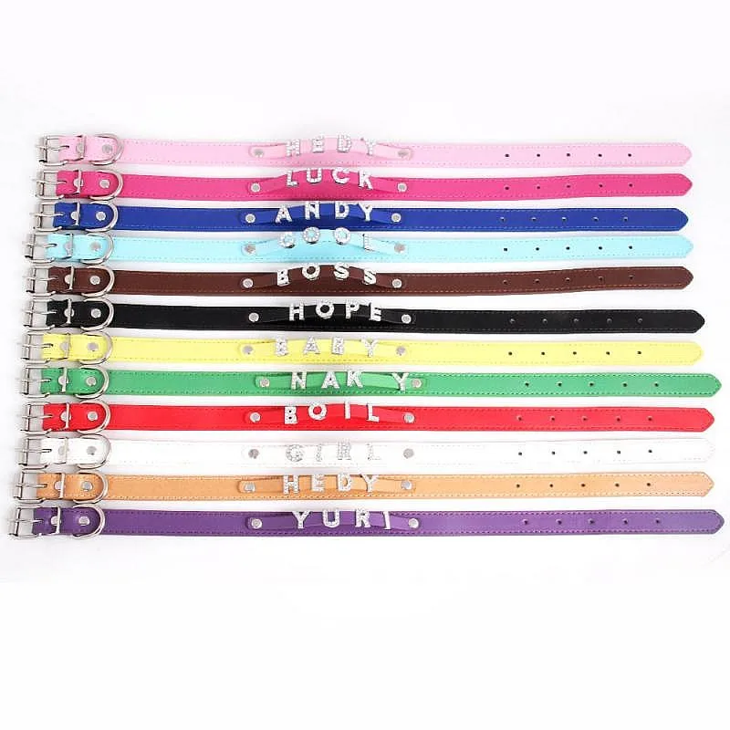 Collares para perros con nombre DIY, accesorios para perros, cuero con diamantes de imitación ostentosos, etiqueta de nombre personalizada, Collar para mascotas para gatos pequeños, perros, Chihuahua español - imagen 2