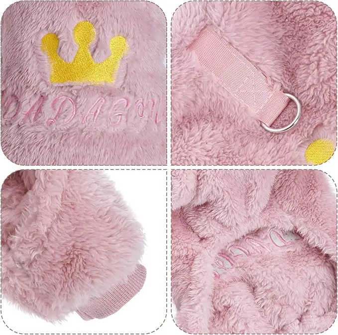 Pijamas gruesos de lana térmica para perros, ropa de invierno, mono peludo, corona para mascotas, suéter de princesa, mono suave para perros pequeños