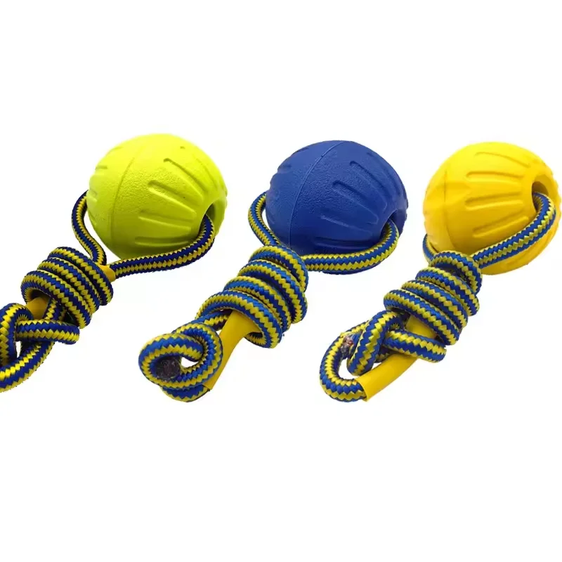 Pelotas de juguete para mascotas de 7/9cm con cuerda, juguetes interactivos de entrenamiento físico al aire libre, pelota para masticar para perros EVA, juguete flotante de verano para mascotas - imagen 3