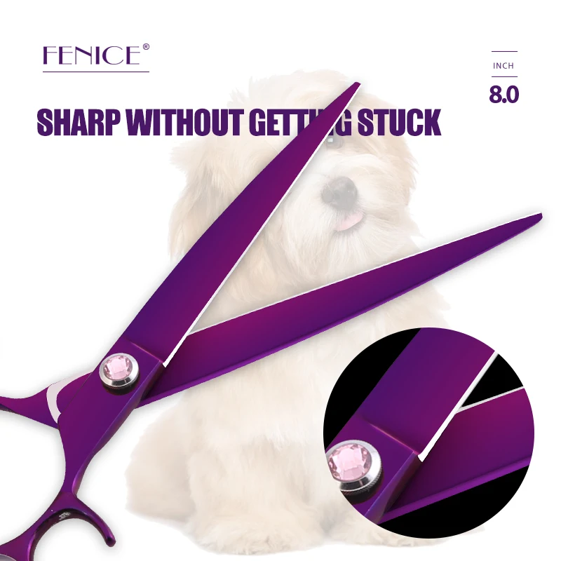 Fenice-Tijeras profesionales para perros JP440C, 8 pulgadas, mango giratorio de 360 grados, giratorias, color morado, rectas, curvadas, para aseo de mascotas - imagen 4