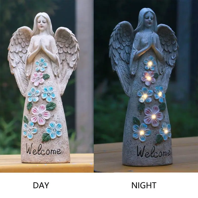 Estatuas de Ángel de jardín para exterior, estatua de jardín con energía Solar iluminada creativa de 10,63 pulgadas, adornos para césped delantero, esculturas al aire libre - imagen 4