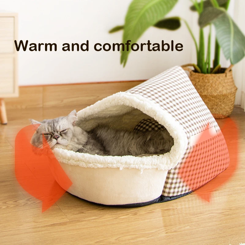 Cama suave y cálida para gatos, tienda de invierno, cama de dormir autocalentable para gatos, cueva de lana para mascotas, nido para mascotas de interior - imagen 2