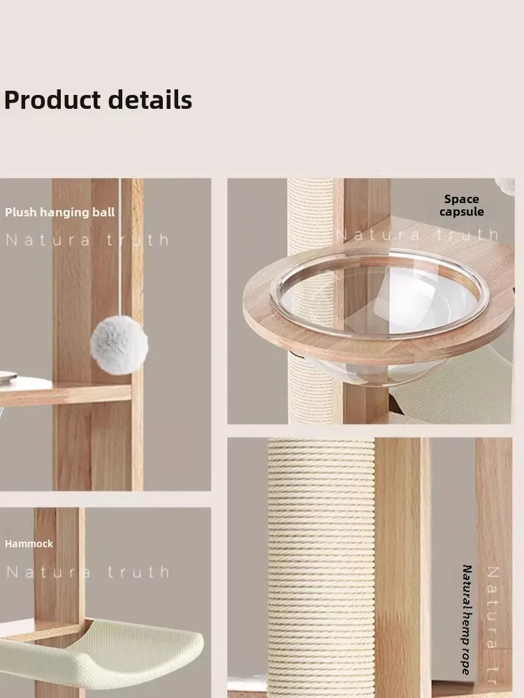 Estante de escalada para gatos de madera maciza, nido de árbol, plataforma integrada, cápsula de Sisal, marco de escalada Vertical, productos de muebles para mascotas - imagen 5