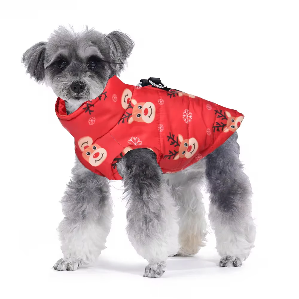 Disfraz de perro de Navidad para fiesta de invierno, chaqueta para mascotas para perros pequeños y medianos, trajes para perros con estampado de muñeco de nieve de Año Nuevo con anillo en D - imagen 2
