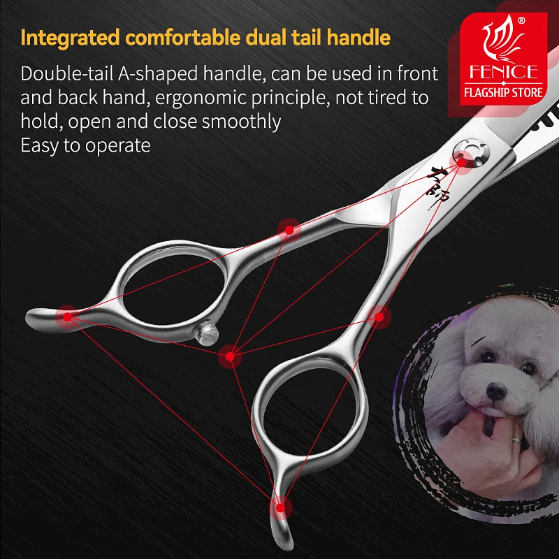 Fenice JP440C tijeras de peluquería para mascotas curvadas con dientes inversos de 7 pulgadas, tijeras mágicas de peluquería para perros con tornillos de rodamiento 60-70% - imagen 5