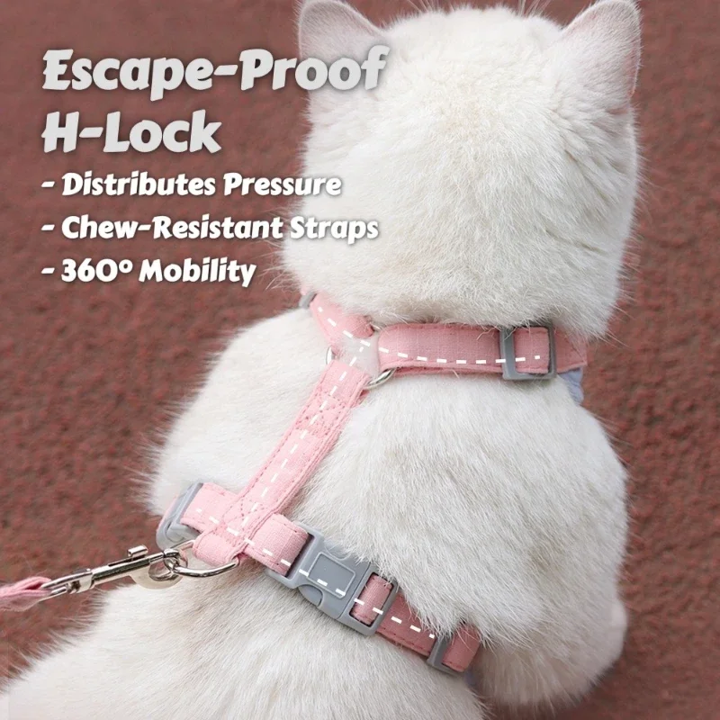 Conjunto de arnés y correa para gatos a prueba de escape: chaleco ajustable con insignia de cuero y malla transpirable para caminar al aire libre de gatitos/cachorros - imagen 3
