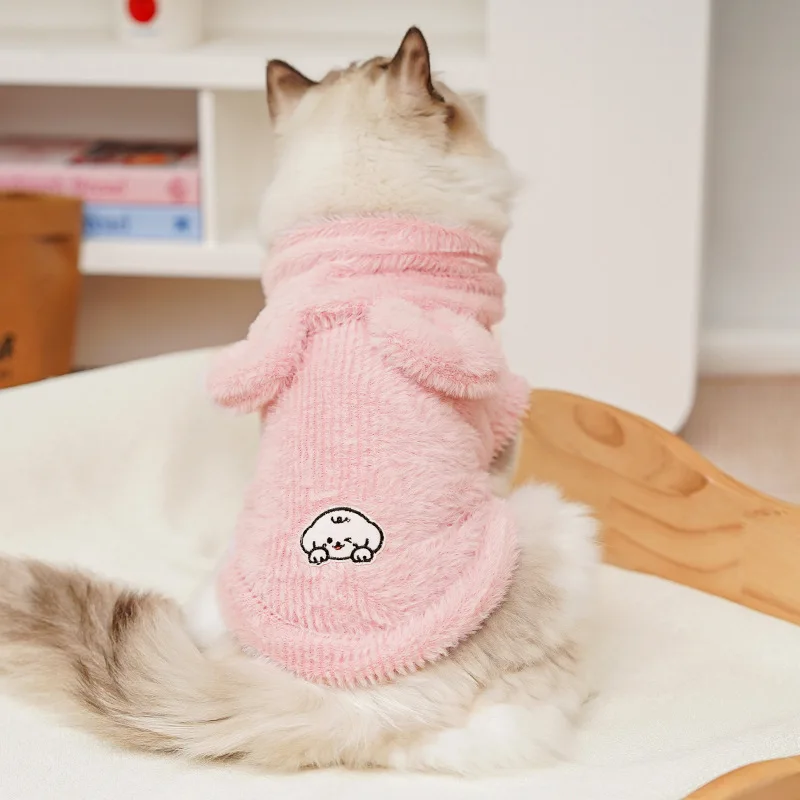 Ropa de invierno para perros pequeños, abrigo de lana con capucha para perros, chaqueta cálida para mascotas, jersey para gatos, disfraz para niñas de Bulldog Francés Chihuahua - imagen 5