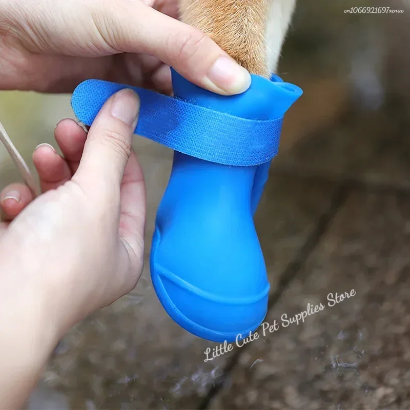 Botas de goma antideslizantes para mascotas, impermeables, 4 piezas, para perros pequeños, medianos y grandes, botines para exteriores, accesorios para mascotas - imagen 4