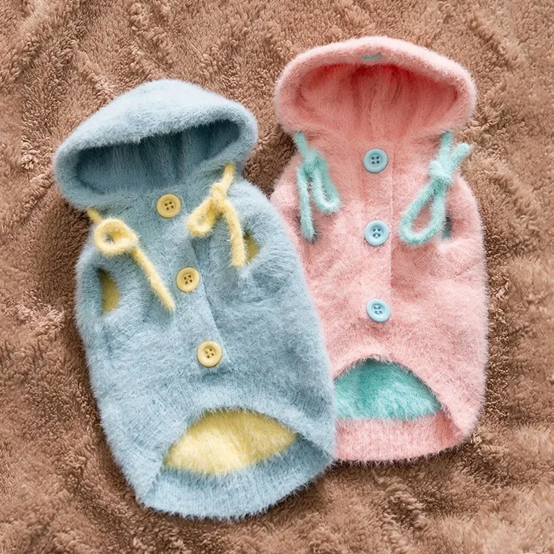 Ropa para mascotas, suéter con capucha de piel de visón de invierno, bonita chaqueta de helado, oso de peluche, abrigos para perros pequeños, ropa para cachorros, ropa con capucha para perros